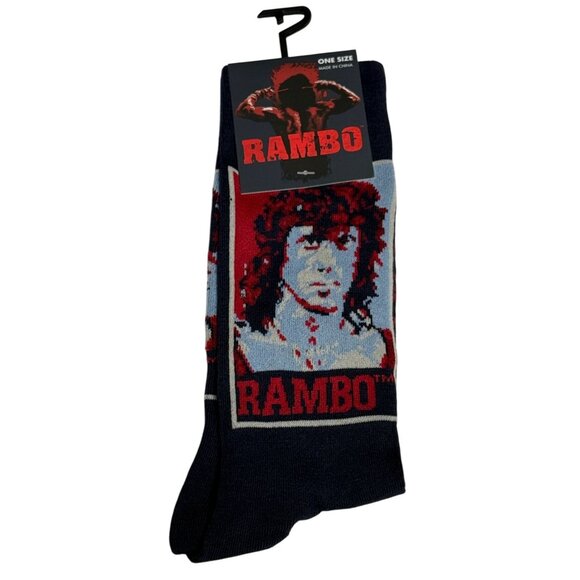 Rambo Socks Black Red Blue Crew Men’s 7-12 Retro Movie Graphic Gift Him - Picture 1 of 2